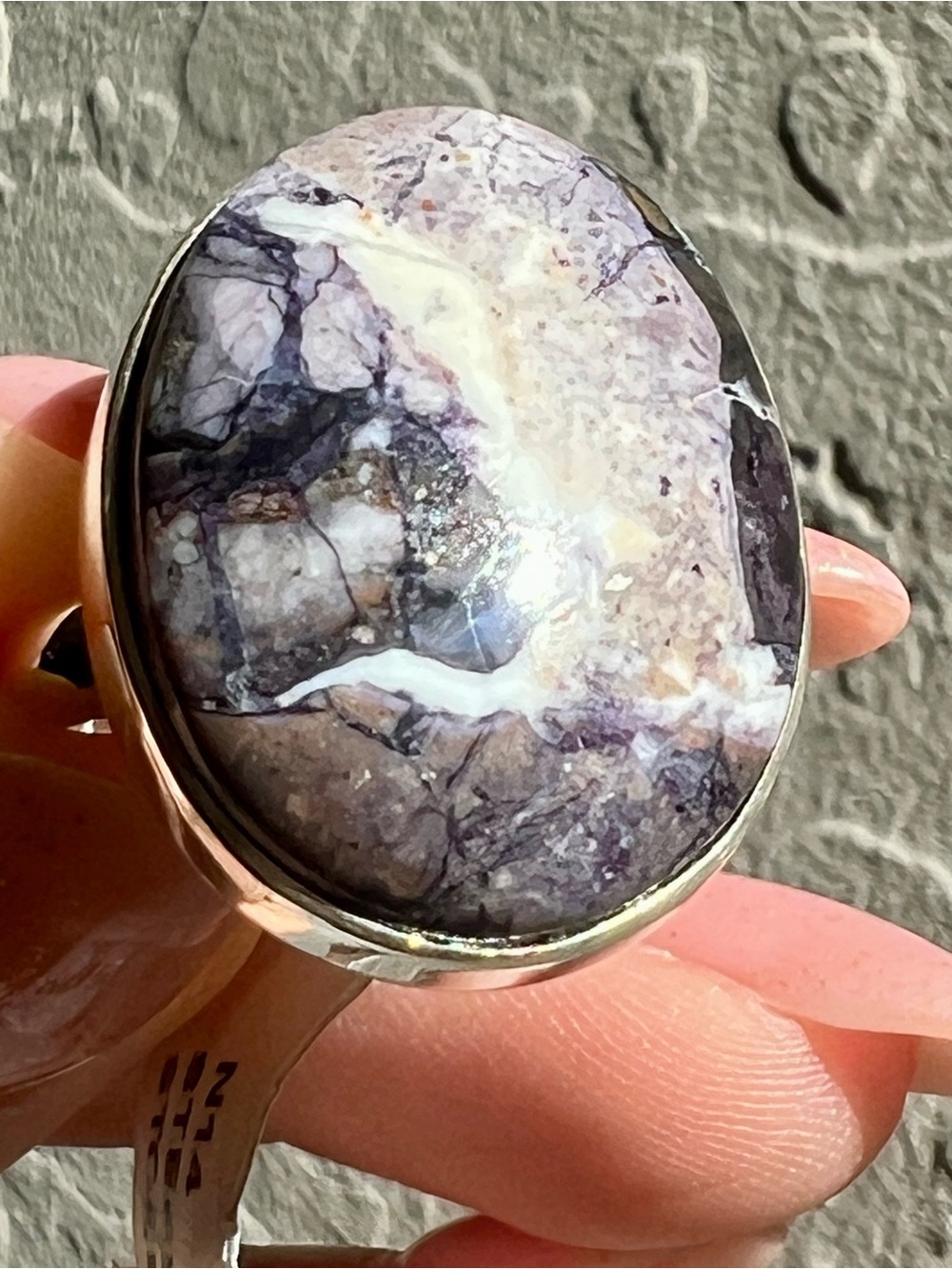 Sterling Silver Tiffany Stone Statement Ring - Adjustable